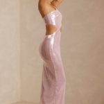 Sheer Sequin One Shoulder Cut Out Maxi Dress in Lilac - Image 3