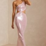 Sheer Sequin One Shoulder Cut Out Maxi Dress in Lilac - Image 6