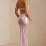Sheer Sequin One Shoulder Cut Out Maxi Dress in Lilac - Image 7