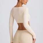 Ribbed Modal Long-Sleeve Crop Top in Ecru - Image 2