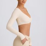 Ribbed Modal Long-Sleeve Crop Top in Ecru - Image 3