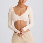 Ribbed Modal Long-Sleeve Crop Top in Ecru - Image 4