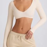 Ribbed Modal Long-Sleeve Crop Top in Ecru - Image 5