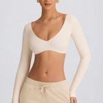 Ribbed Modal Long-Sleeve Crop Top in Ecru - Image 6