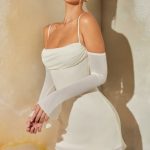 Long Sleeve Bardot Mini Dress in Stone - Image 7