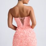 Floral-Appliqu?? Bandeau A-Line Mini Dress in Coral - Image 2