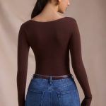 Seamless Long-Sleeve Bodysuit in Espresso - Image 2