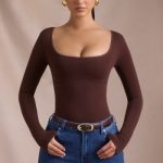 Seamless Long-Sleeve Bodysuit in Espresso - Image 5