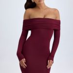 Modal Off-Shoulder Mini Dress in Wine Red
