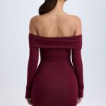 Modal Off-Shoulder Mini Dress in Wine Red - Image 3