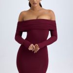 Modal Off-Shoulder Mini Dress in Wine Red - Image 6