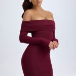 Modal Off-Shoulder Mini Dress in Wine Red - Image 7