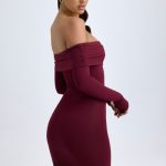 Modal Off-Shoulder Mini Dress in Wine Red - Image 8