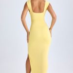 Modal High-Split Plunge-Neck Maxi Dress in Lemon Sherbet - Image 3