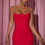 Ruched Backless Bodycon Mini Dress in Red - Image 7