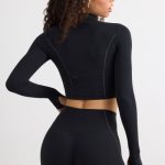 Soft Active Half Zip Crop Top in Black - Image 2