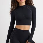 Soft Active Half Zip Crop Top in Black - Image 5
