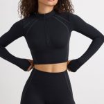 Soft Active Half Zip Crop Top in Black - Image 6