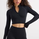 Soft Active Half Zip Crop Top in Black - Image 7