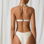 Pearl-Detail Cut-Out Halterneck Swimsuit in Pearl White - Image 2