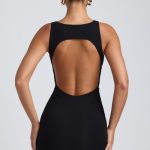 Modal High-Neck Open-Back Mini Dress in Black - Image 2