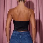 Ruched Plunge-Neck Camisole Top in Black - Image 2