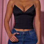 Ruched Plunge-Neck Camisole Top in Black - Image 4