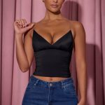 Ruched Plunge-Neck Camisole Top in Black - Image 5