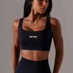 Open Back Square Neck Sports Bra in Black - Image 2