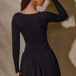 Long Sleeve Layered A-Line Mini Dress in Black - Image 2
