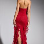 Embellished Halter Neck Ruffle Maxi Dress in Red - Image 2