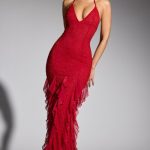 Embellished Halter Neck Ruffle Maxi Dress in Red - Image 6
