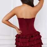 Bandeau Ruffled Tiered Corset Mini Dress in Berry Red - Image 4