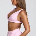 V Neck Fleece Bralette in Baby Pink - Image 3
