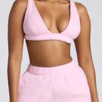 V Neck Fleece Bralette in Baby Pink - Image 4