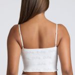 Strappy Ruched Pointelle Crop Top in White - Image 2