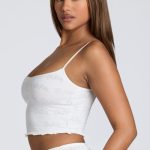 Strappy Ruched Pointelle Crop Top in White - Image 3