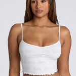 Strappy Ruched Pointelle Crop Top in White - Image 5