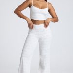 Strappy Ruched Pointelle Crop Top in White - Image 9
