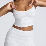 Strappy Ruched Pointelle Crop Top in White - Image 11