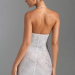 Embellished Halterneck Mini Dress in White - Image 3