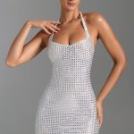 Embellished Halterneck Mini Dress in White - Image 8