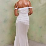 Shirred Thigh High Split Maxi Dress in White - Image 2