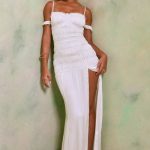 Shirred Thigh High Split Maxi Dress in White - Image 7