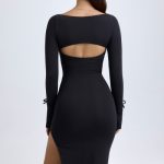 Modal Square-Neck Midi Dress in Black - Image 3