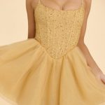 Embellished Corset Tulle Skirt Mini Dress in Gold - Image 4
