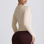 Tencel? Modal Ruched Long-Sleeve Top in Bone - Image 7
