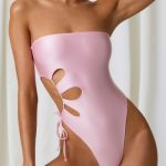 Pearl-Detail Cut-Out Bandeau Swimsuit in Soft Pink - Image 4