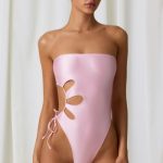 Pearl-Detail Cut-Out Bandeau Swimsuit in Soft Pink - Image 7