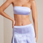 Satin Low-Rise Pleated Mini Skirt in Periwinkle - Image 5